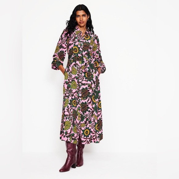 slim fit dress slacks Arabella Linen Blend Dress-Pink, Rich Emerald Stripe main image 0
